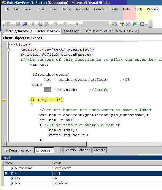 Using VS tools to debug
