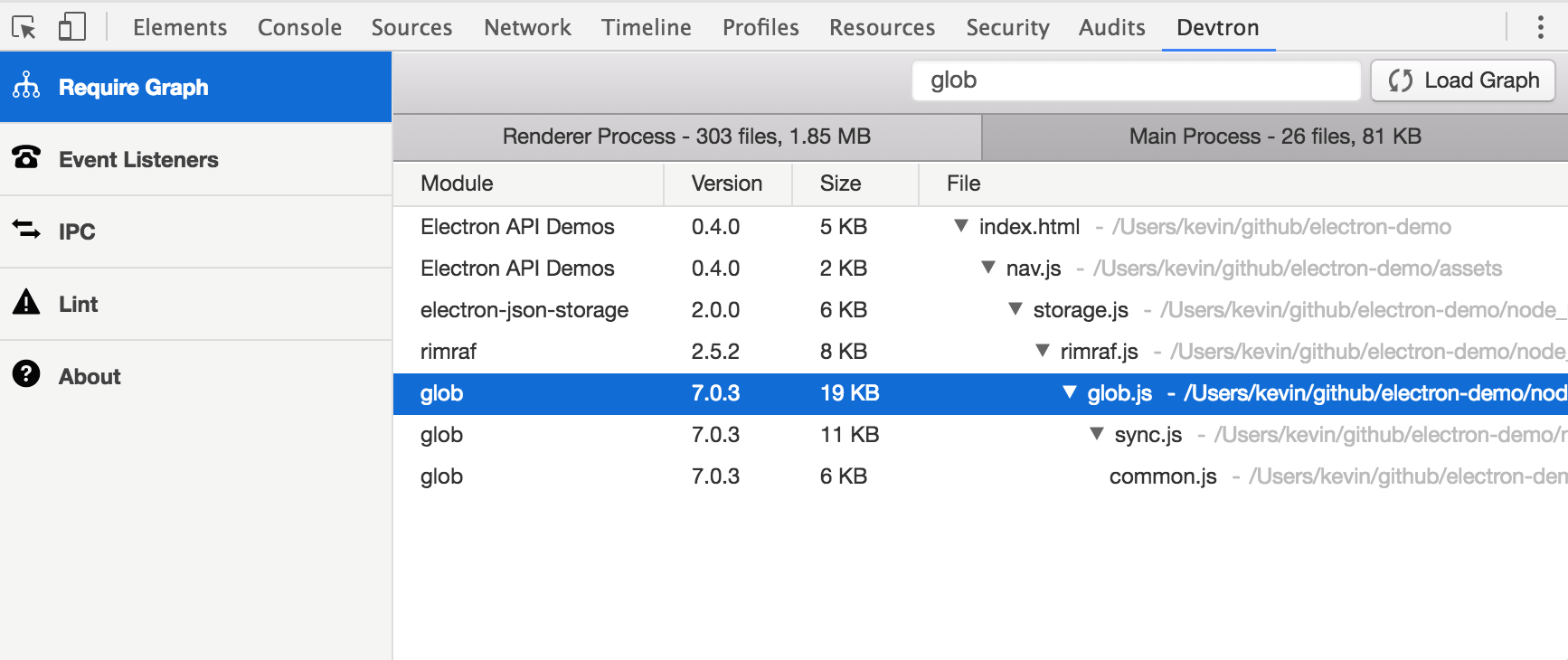 Screenshot of Devtron Require Graph