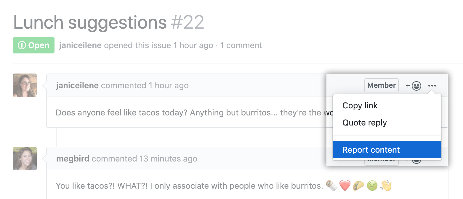 Button to report a comment