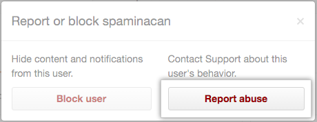 Modal box with options to block user or report abuse