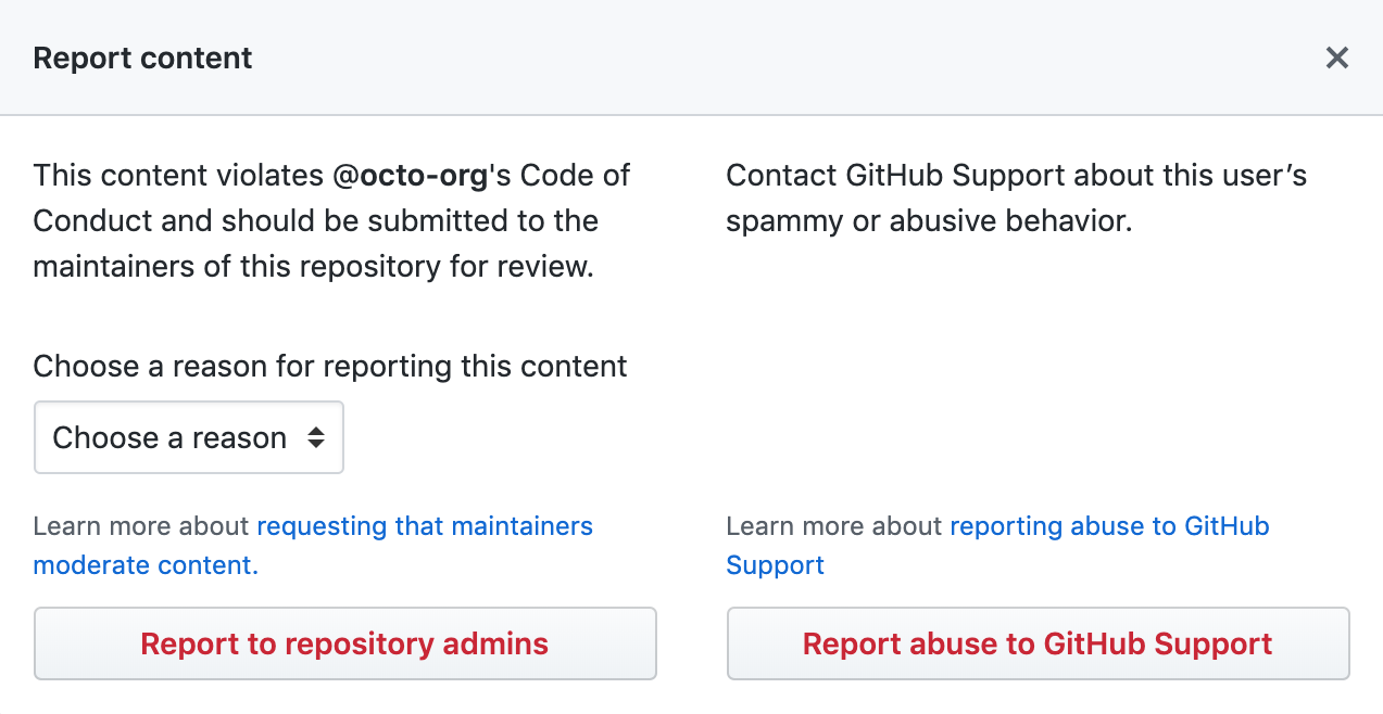 "Report content" modal