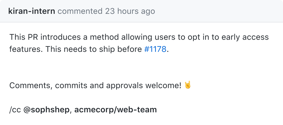 Pull request description on GitHub