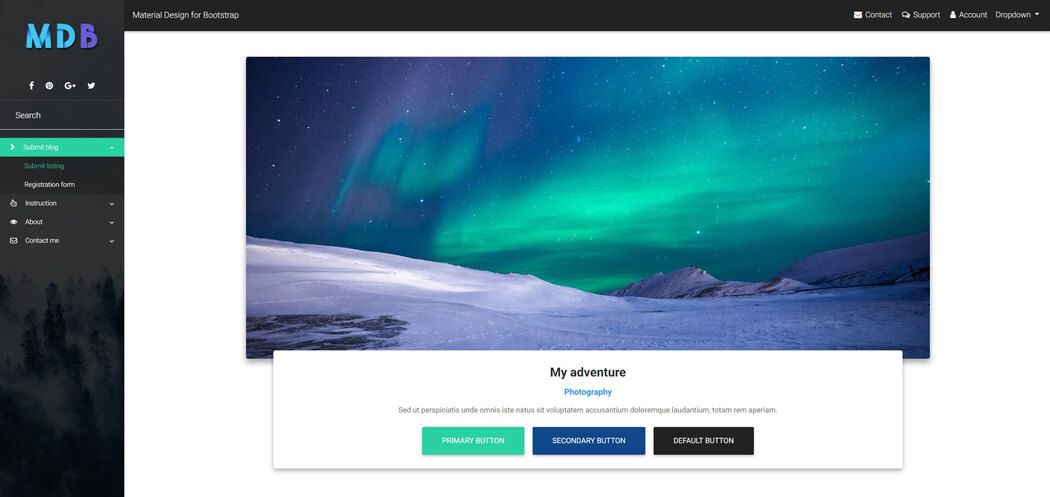 Material Design for Bootstrap black skin