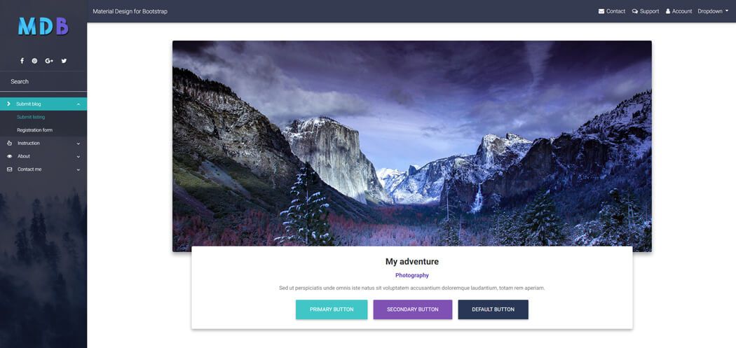 Material Design for Bootstrap navy blue skin