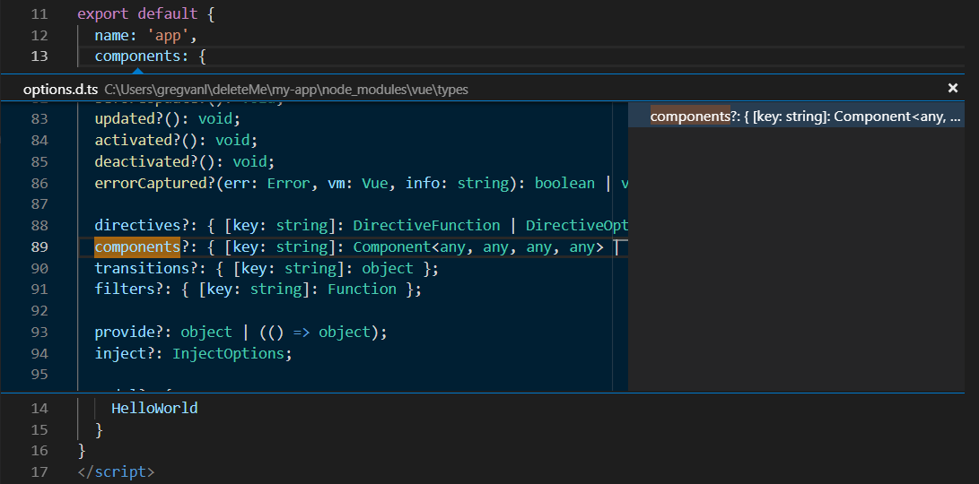Vue.js peek definition
