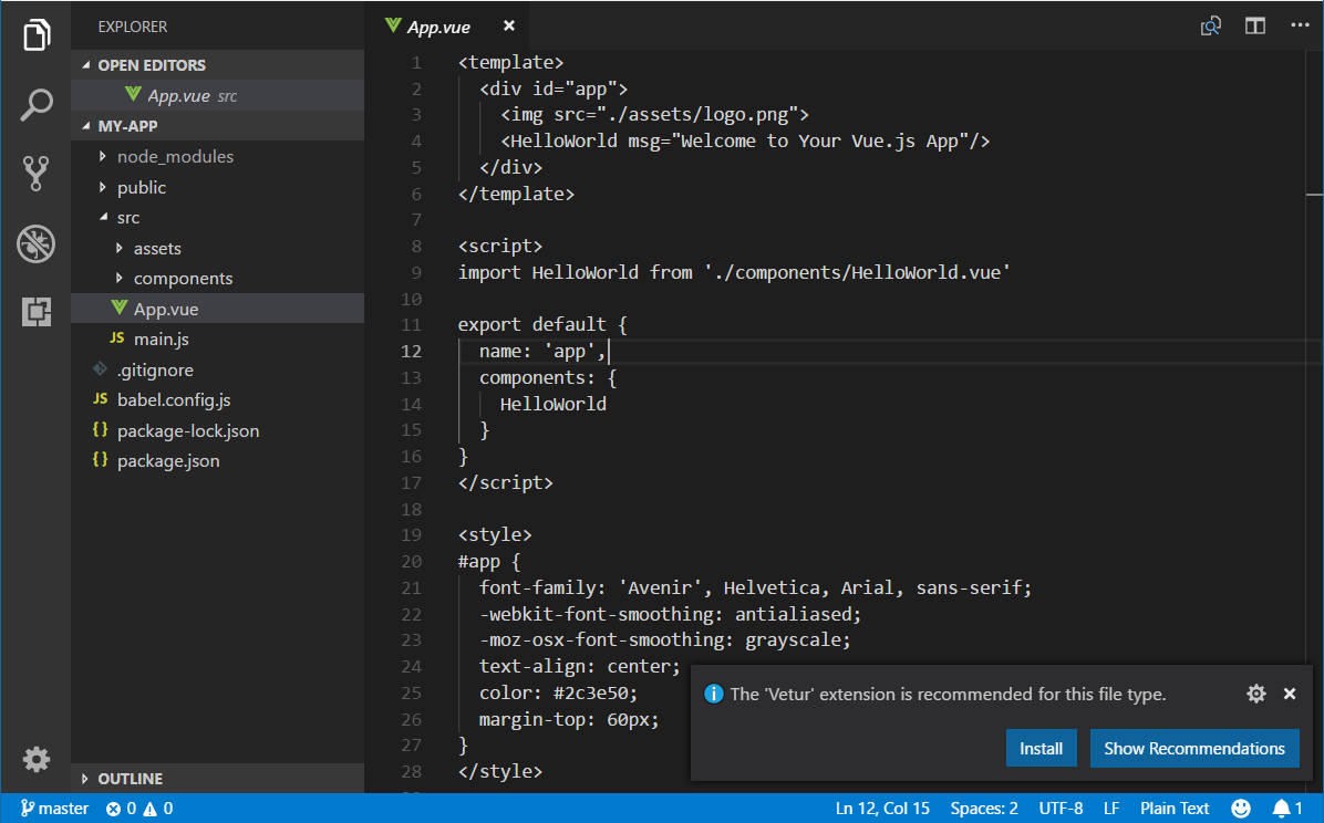 vetur extension recommendation