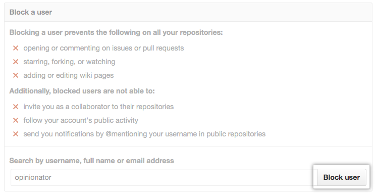 Username field and block button
