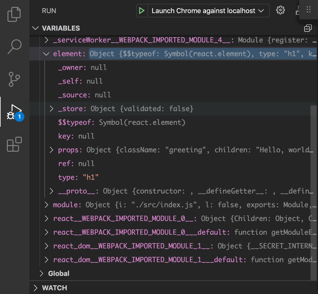 Debug element variable