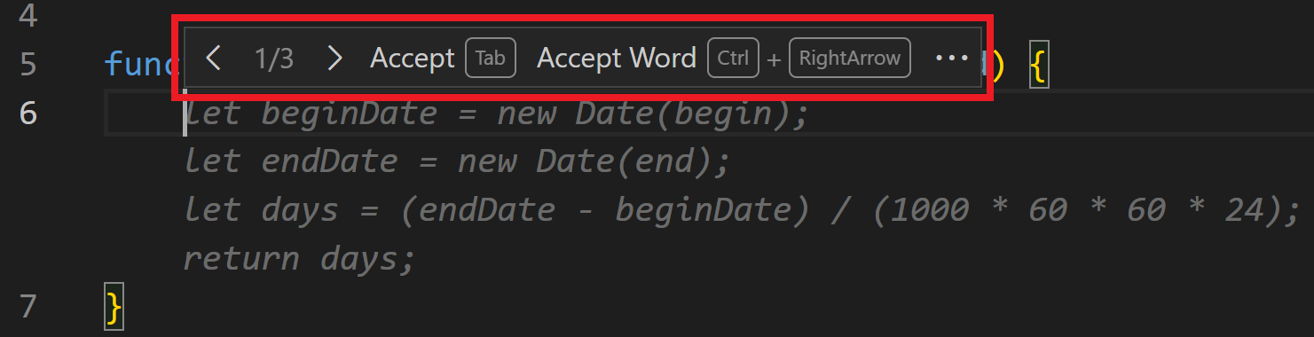 JavaScript ghost text suggestion