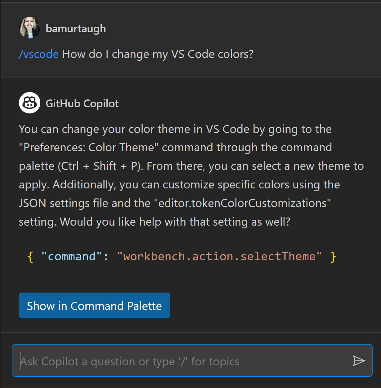 Example using /vscode slash command
